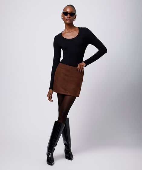 minissaia feminina de suede mindset marrom