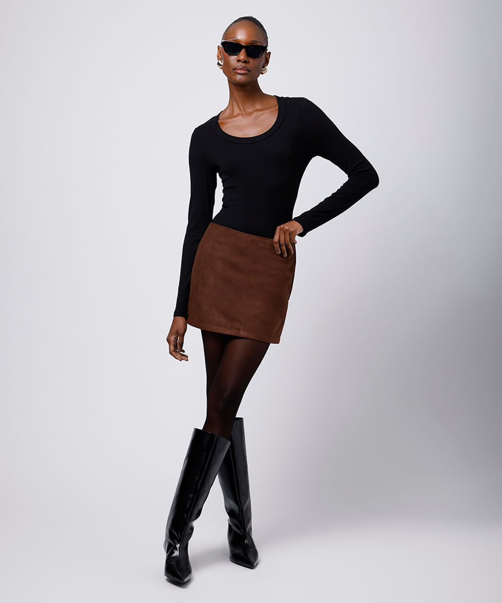 minissaia feminina de suede mindset marrom