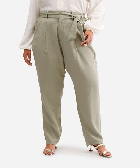 calça alfaiataria plus size de viscose com amarração verde