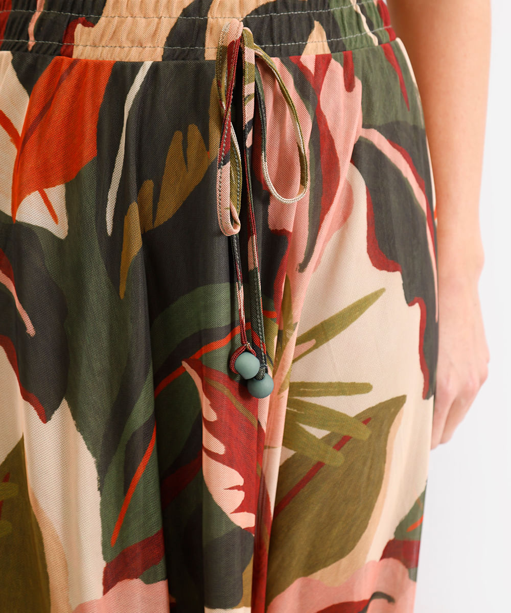 saia midi feminina de tule folhagens verde