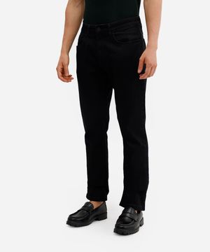 calça reta jeans masculina básica preta