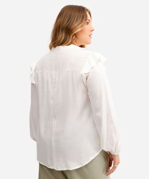camisa feminina com babados plus size off white