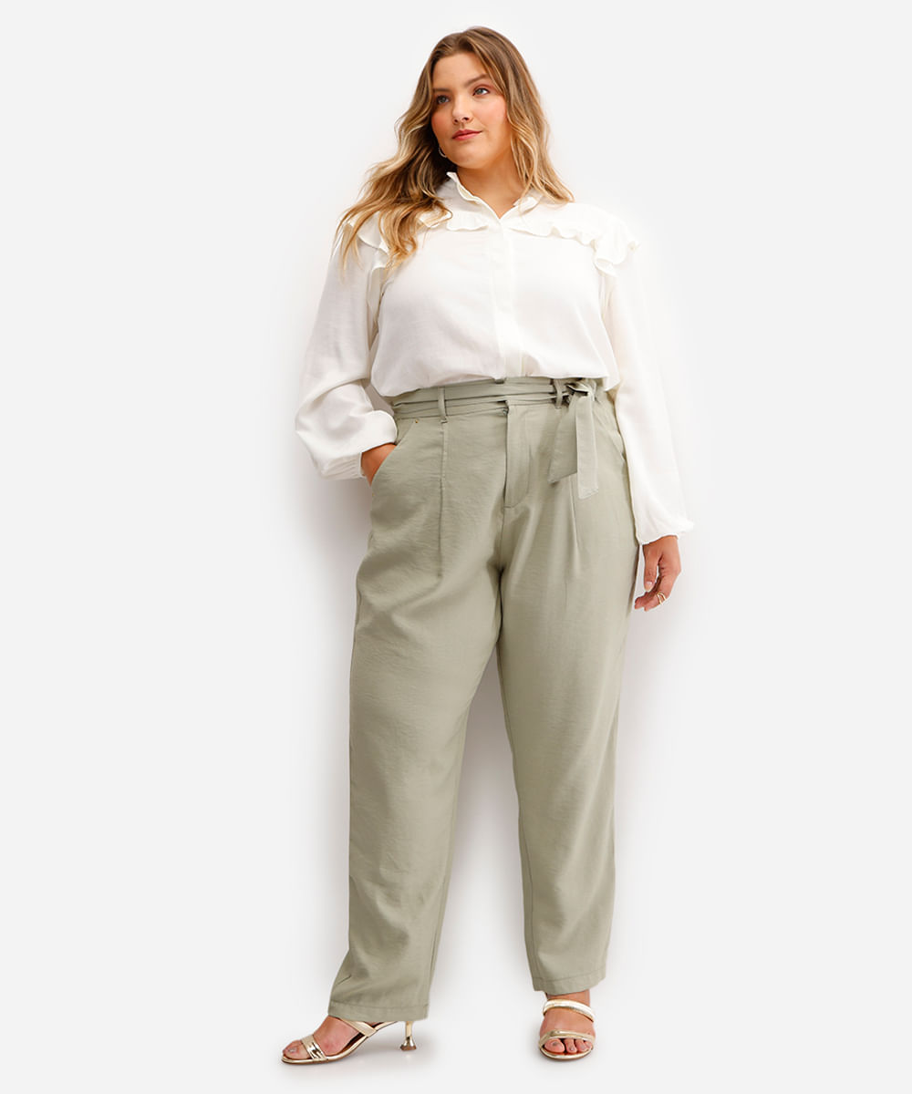 camisa feminina com babados plus size off white