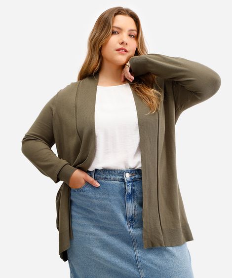 suéter capa de tricot plus size - verde escuro
