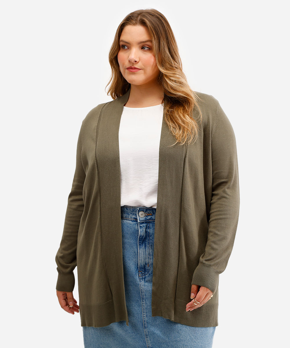 suéter capa de tricot plus size - verde escuro