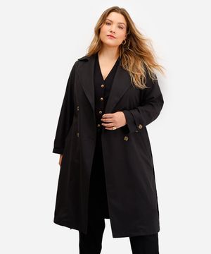 casaco trench coat plus size preto