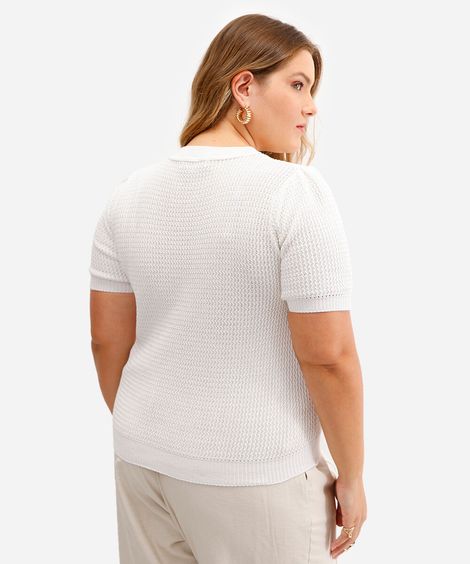 blusa feminina de tricot manga bufante texturizada plus size off white