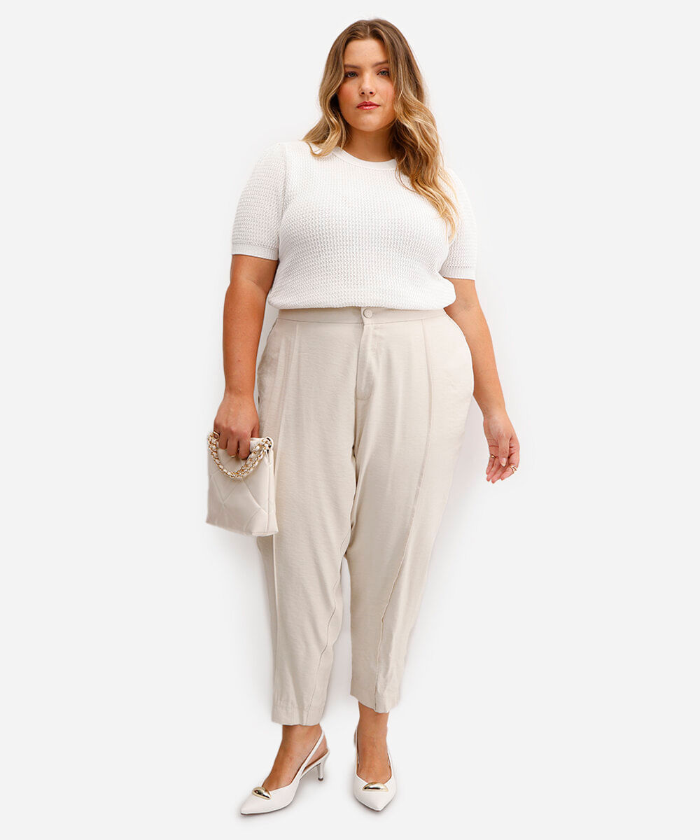 blusa feminina de tricot manga bufante texturizada plus size off white
