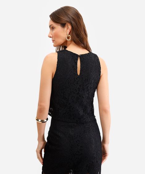 regata feminina de renda floral preto