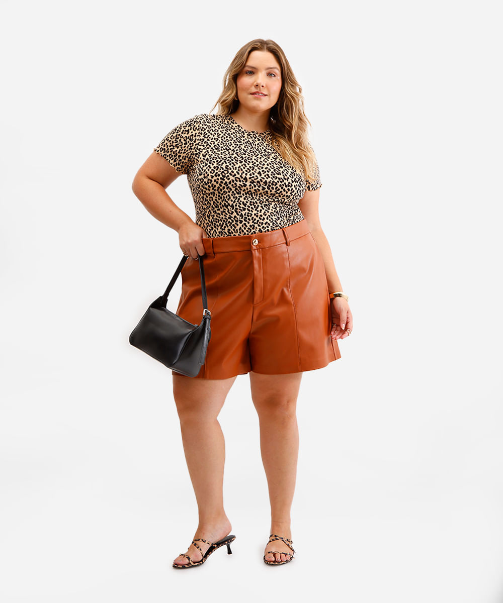 blusa feminina de viscose animal print canelada plus size bege