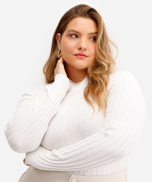 blusa feminina de tricot canelada plus size off white