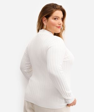 blusa feminina de tricot canelada plus size off white