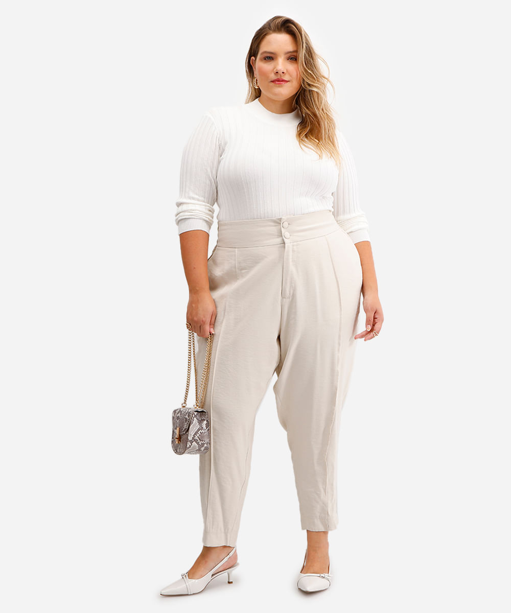 blusa feminina de tricot canelada plus size off white