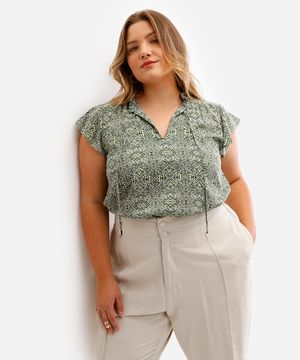 blusa feminina de viscose estampada plus size verde