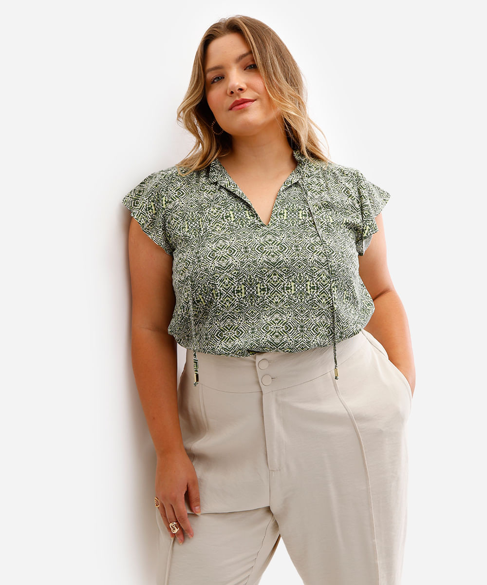 blusa feminina de viscose estampada plus size verde
