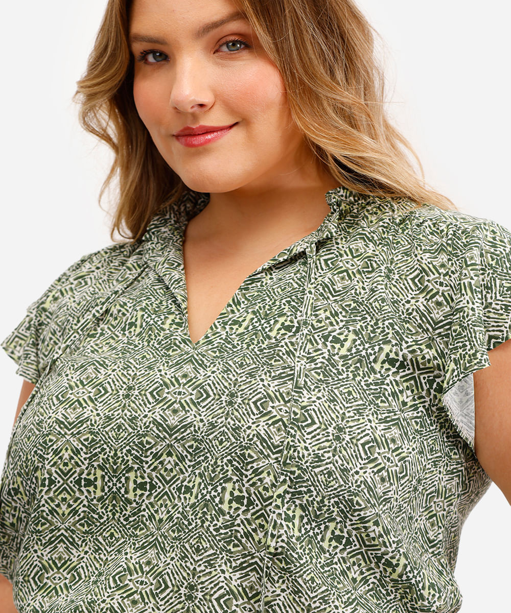 blusa feminina de viscose estampada plus size verde