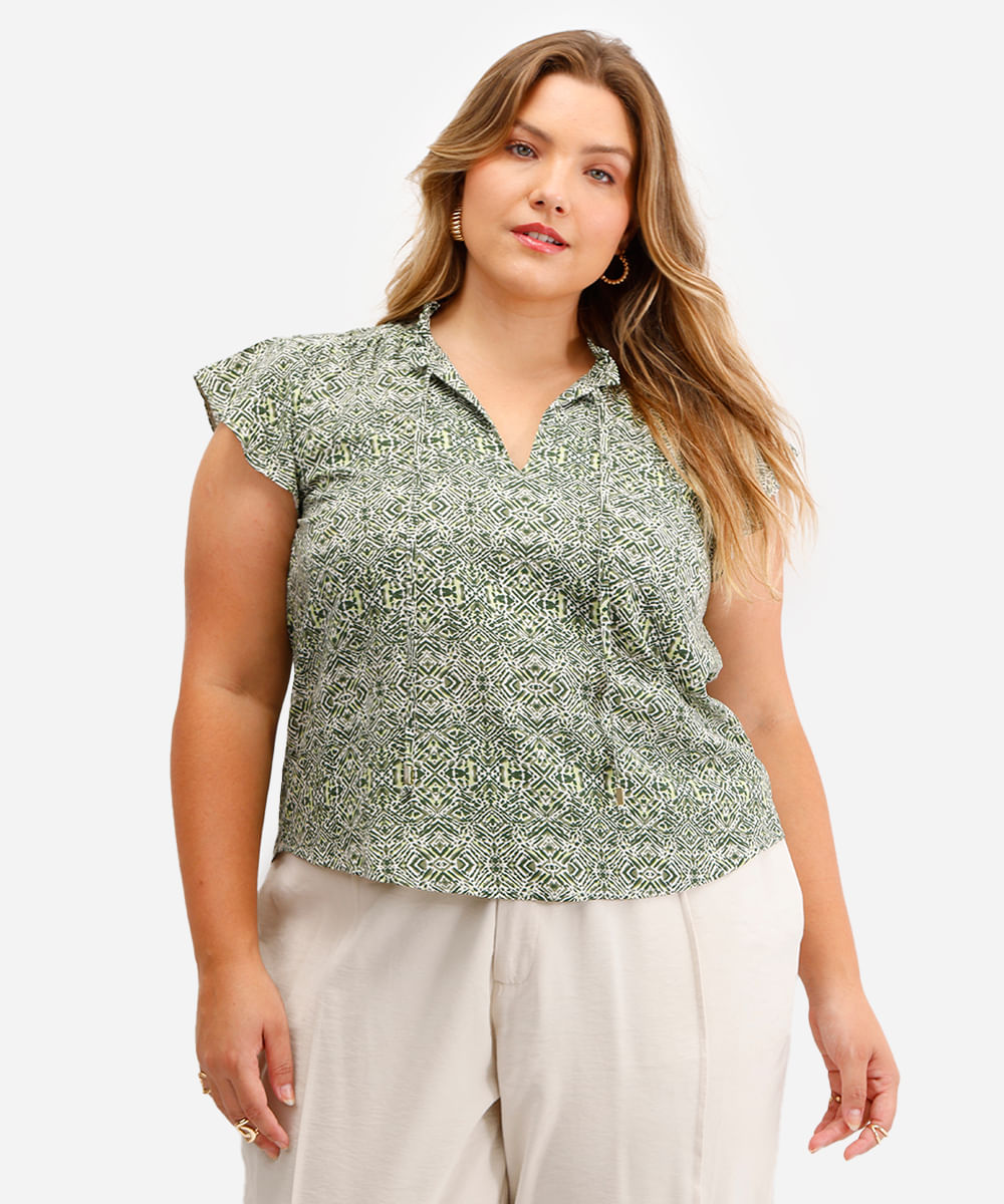 blusa feminina de viscose estampada plus size verde