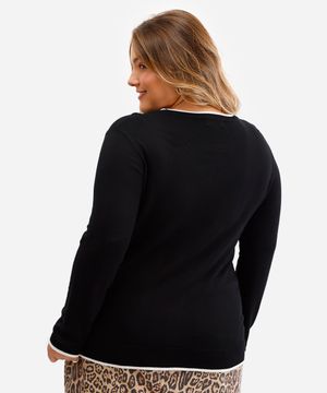 suéter feminino de tricot bicolor plus size preto