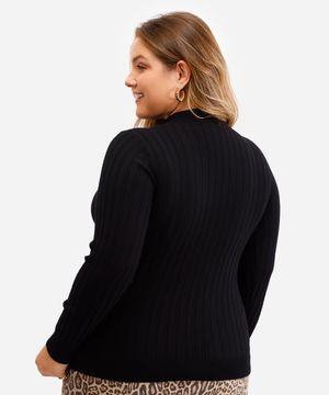 blusa feminina de tricot canelada plus size preta