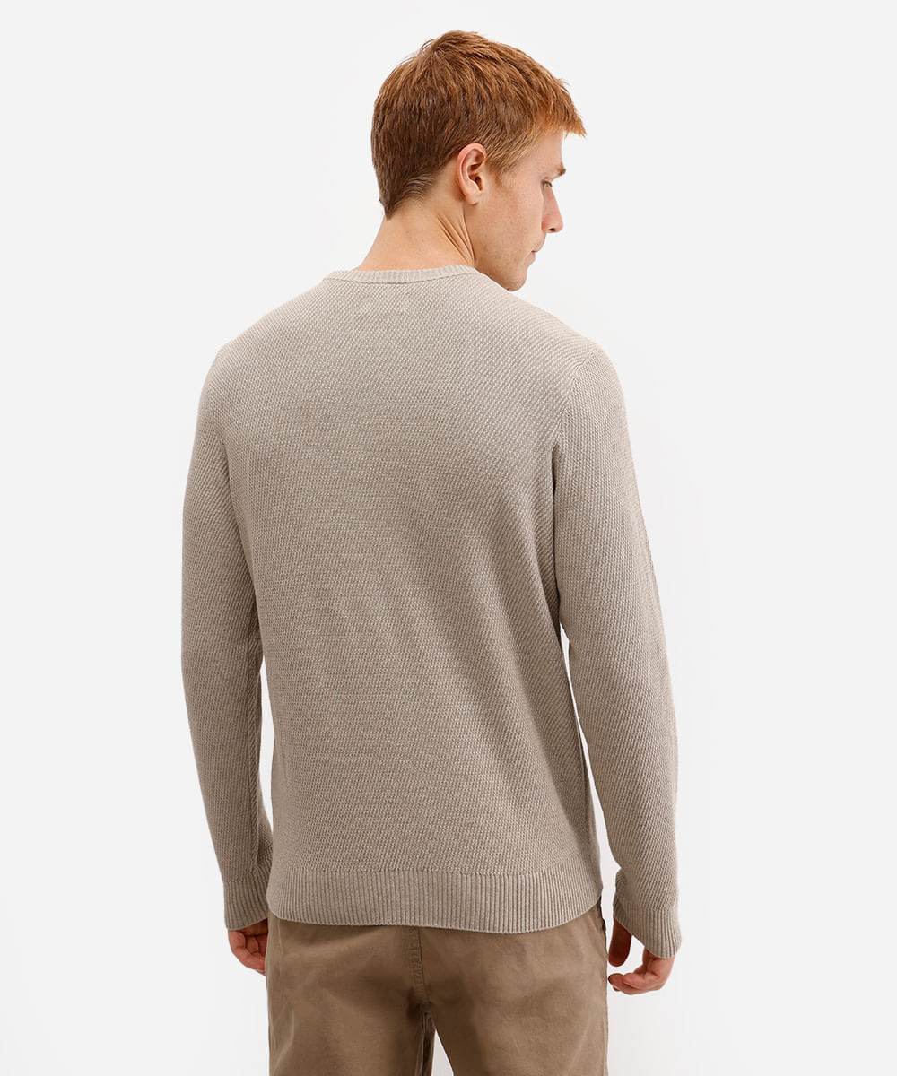 suéter masculino de tricot texturizado bege