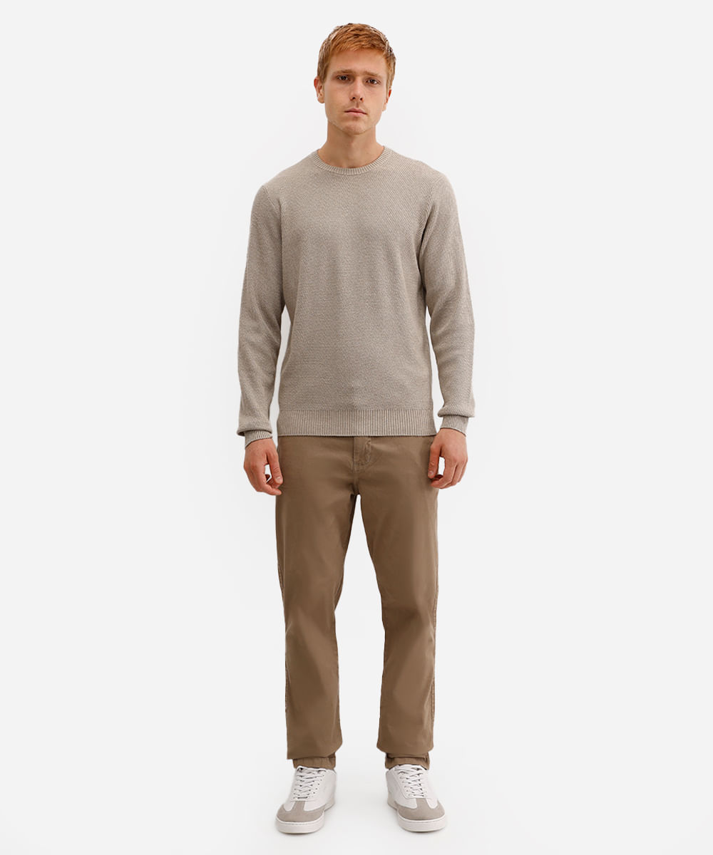 suéter masculino de tricot texturizado bege