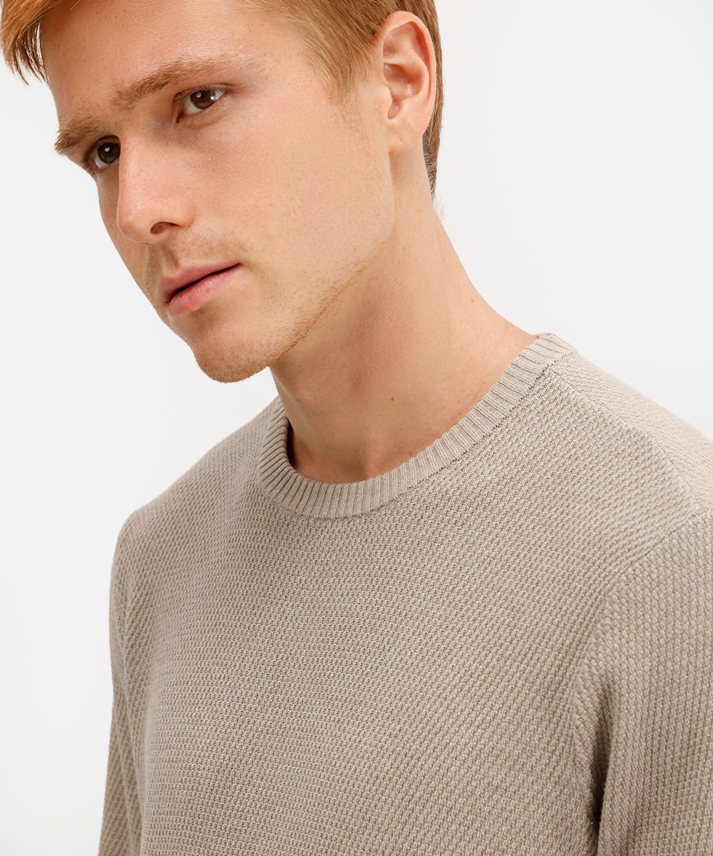 suéter masculino de tricot texturizado bege