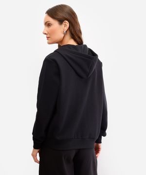 blusão básico feminino de moletom com capuz preto