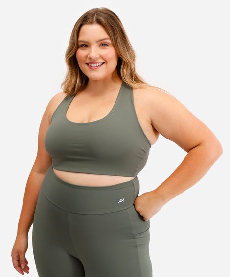 top feminino esportivo decote nadador plus size verde