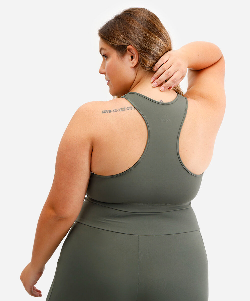 top feminino esportivo ace decote nadador plus size verde