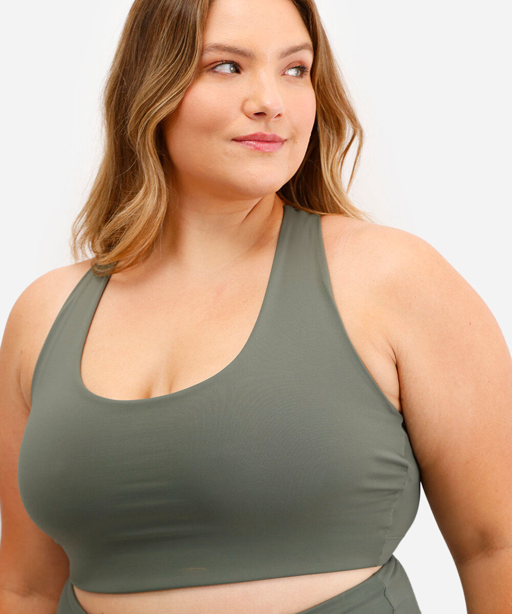 top feminino esportivo ace decote nadador plus size verde