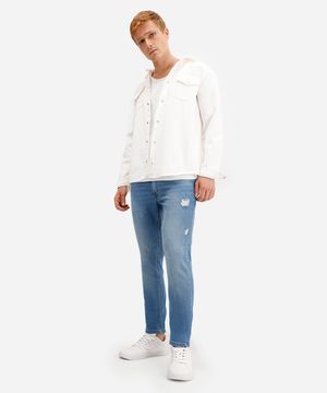 calça skinny jeans masculina destroyed azul