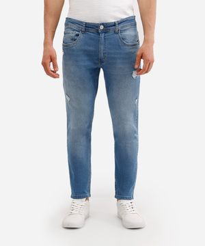 calça skinny jeans masculina destroyed azul