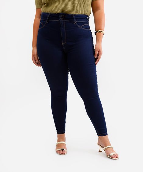 calça skinny feminina jeans plus size - jeans escuro