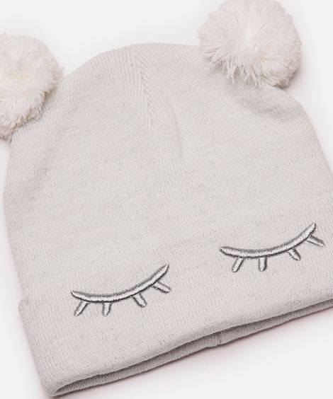 gorro infantil de tricot com pompom - branco