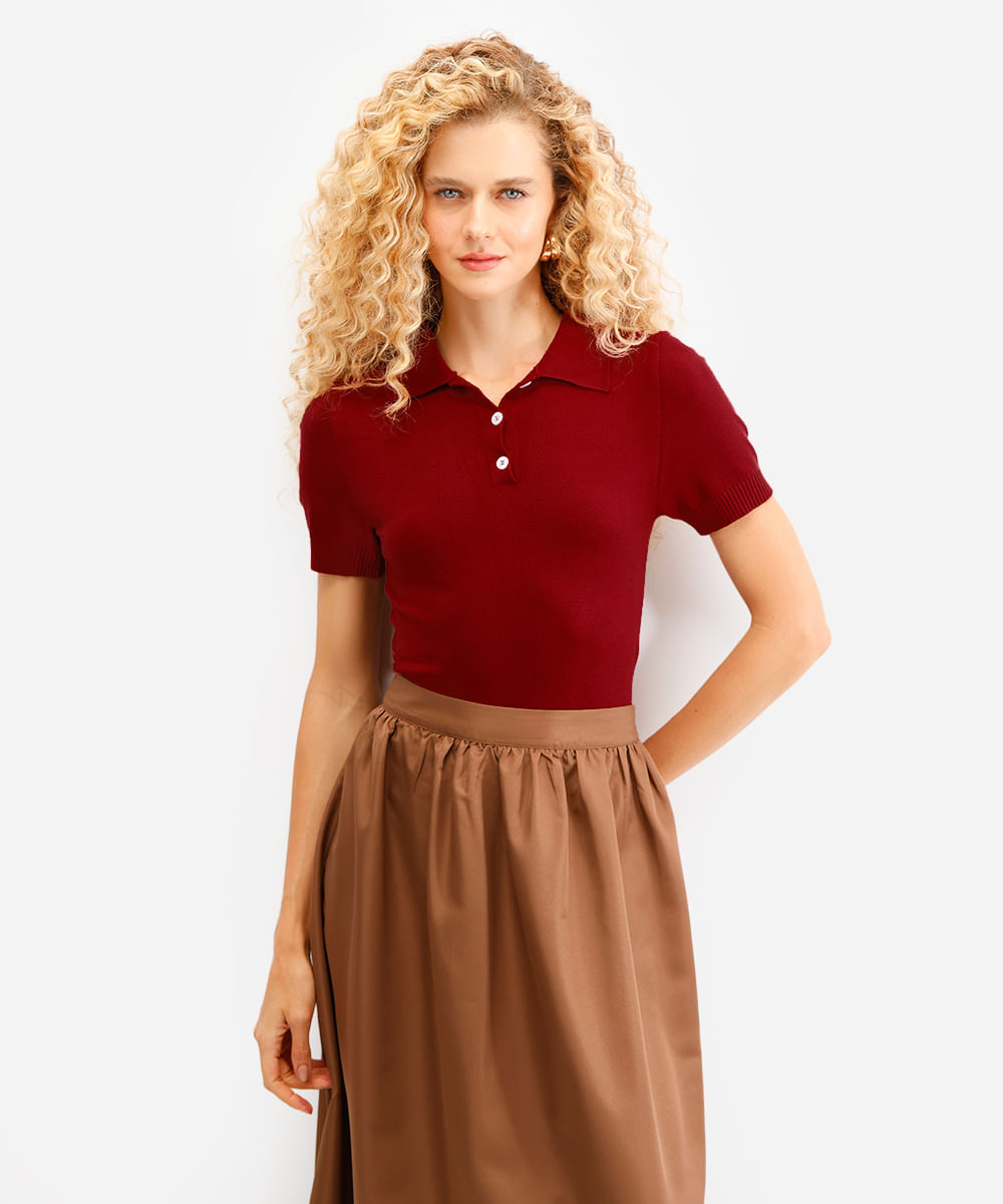 polo feminina de tricot vinho