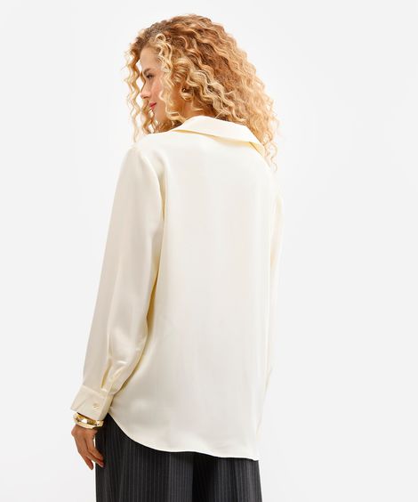 camisa feminina acetinada oversized amarela