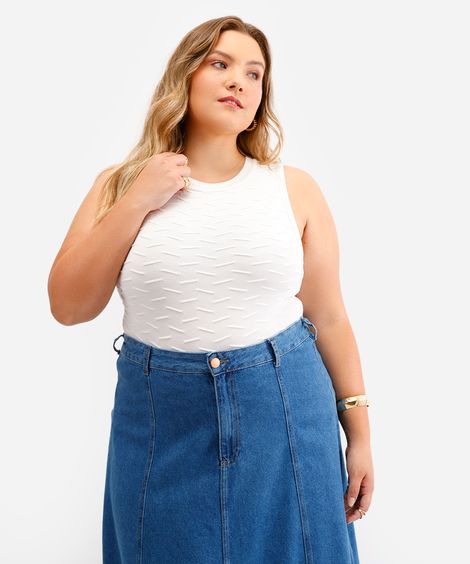 regata de tricot texturizada plus size off white