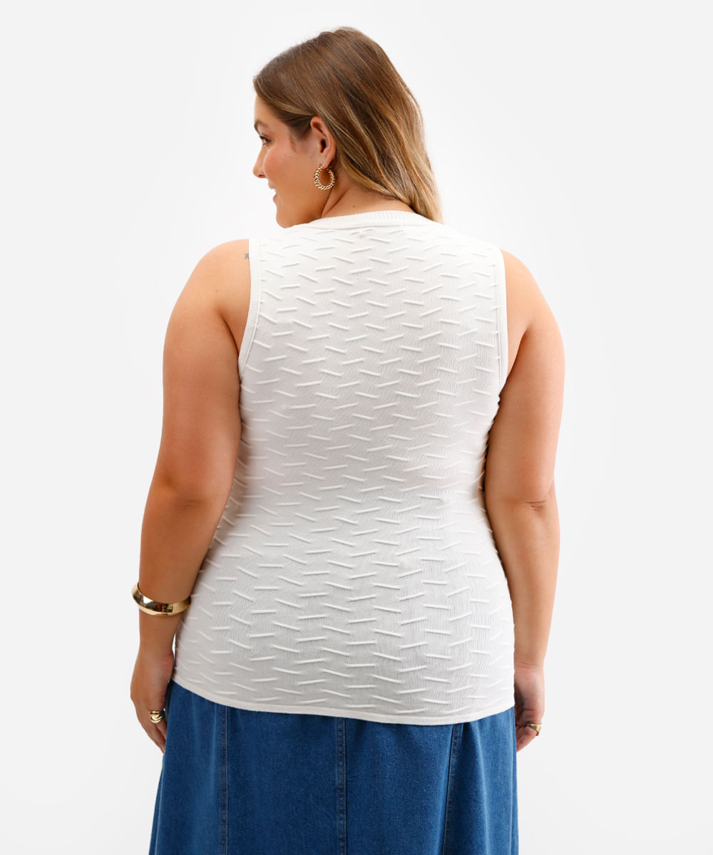 regata de tricot texturizada plus size off white