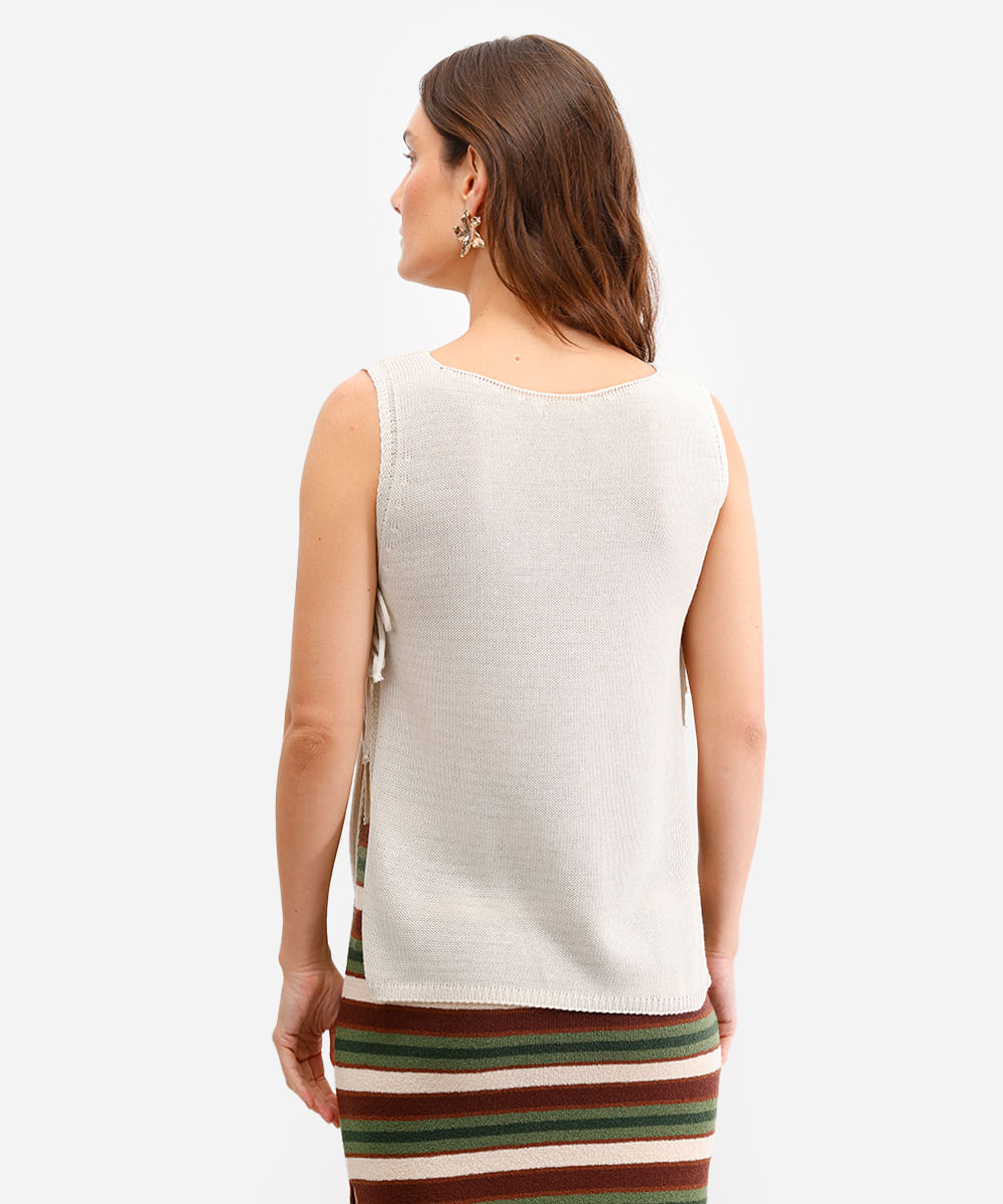 colete feminino de tricot com amarração bege