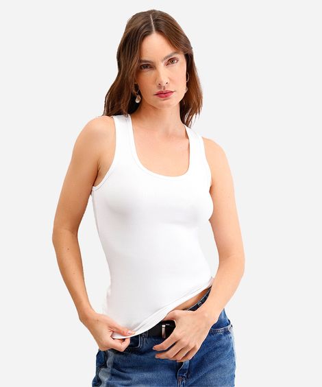 regata básica feminina de algodão decote redondo off white