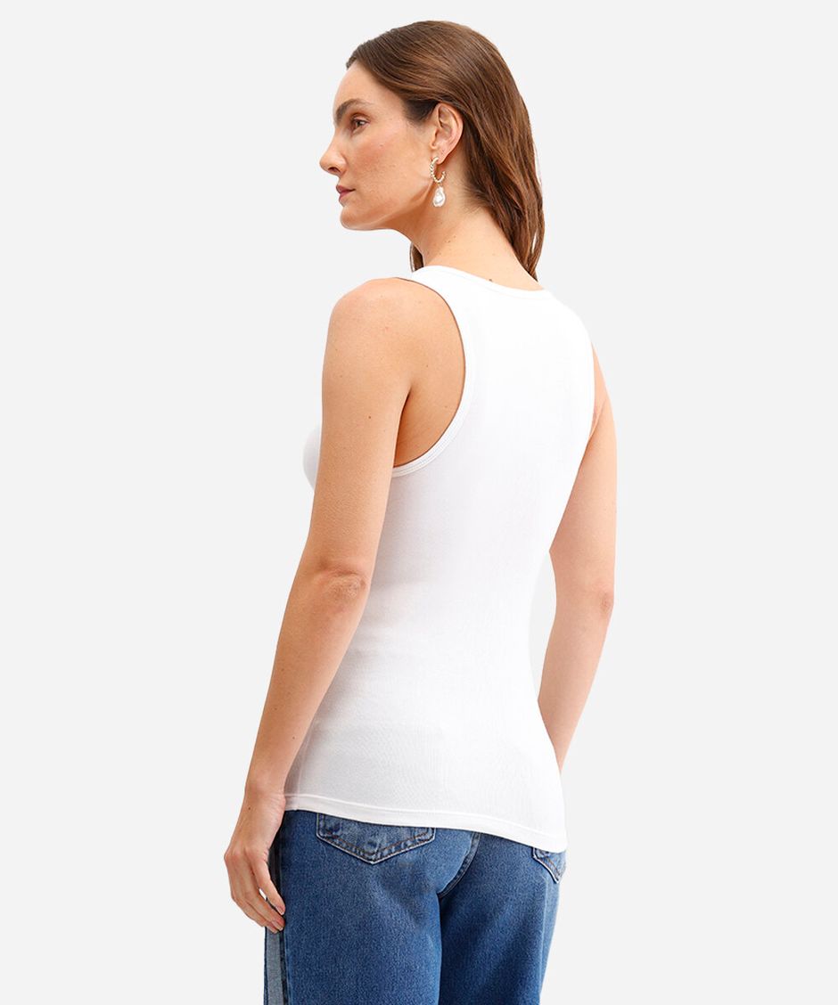 regata básica feminina de algodão decote redondo off white