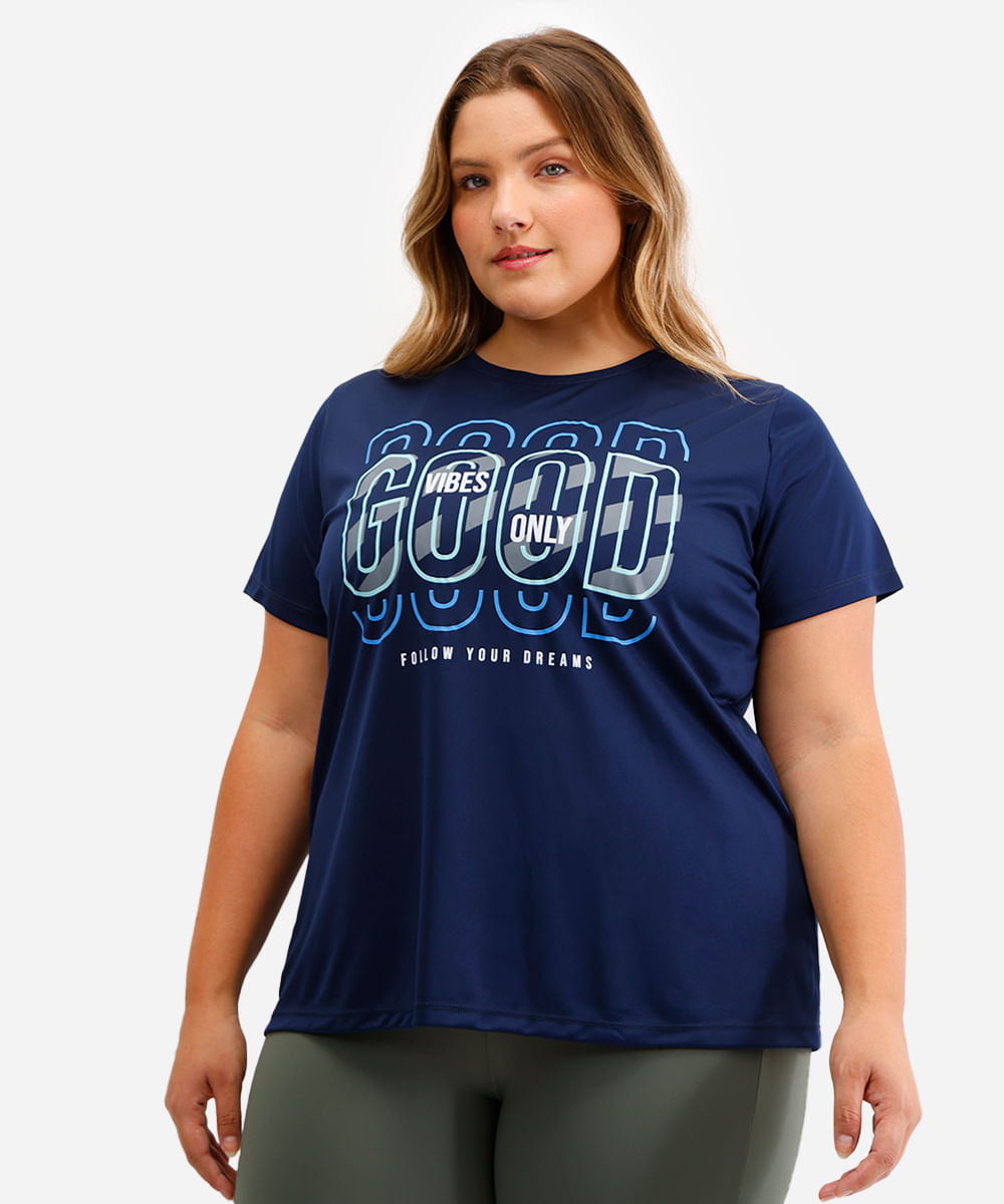camiseta feminina esportiva good vibes only azul