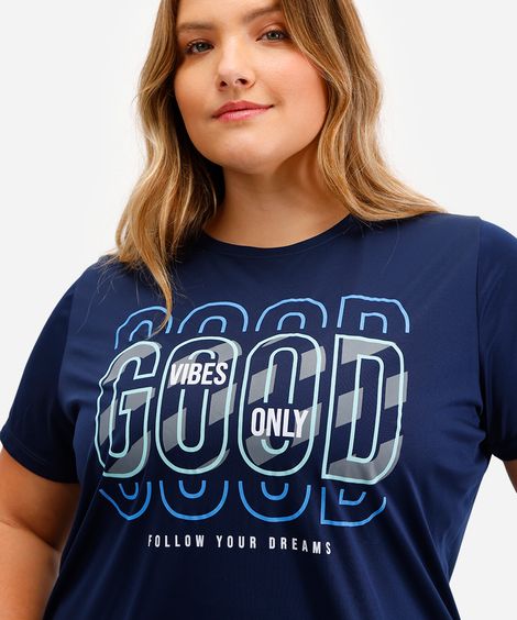 camiseta feminina esportiva good vibes only azul