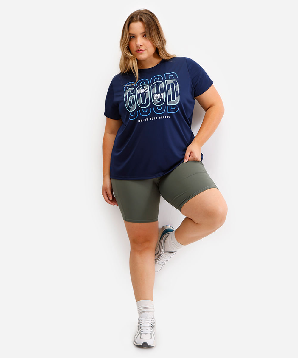 camiseta feminina esportiva good vibes only azul