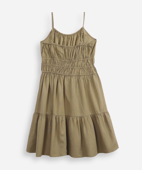 vestido juvenil franzido com linho verde