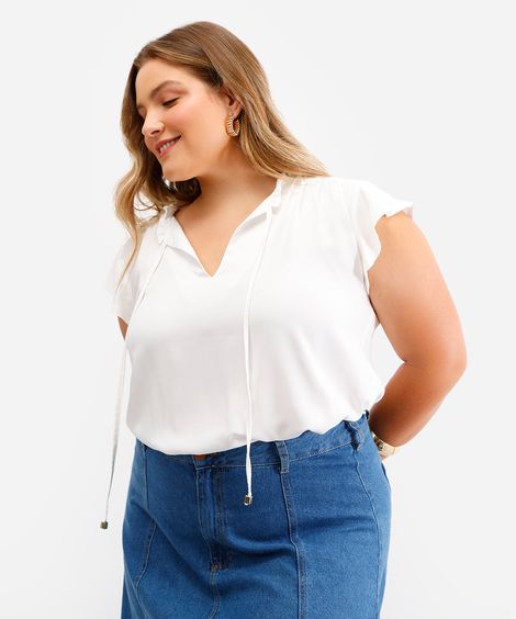 blusa feminina de viscose manga curta plus size off white