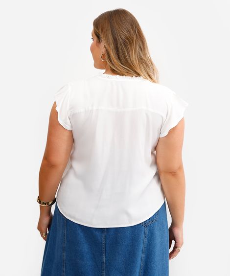 blusa feminina de viscose manga curta plus size off white