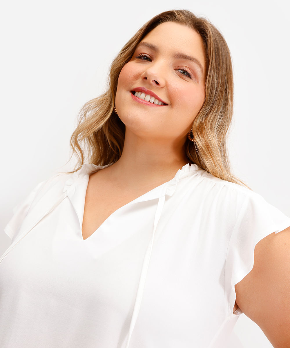 blusa feminina de viscose manga curta plus size off white