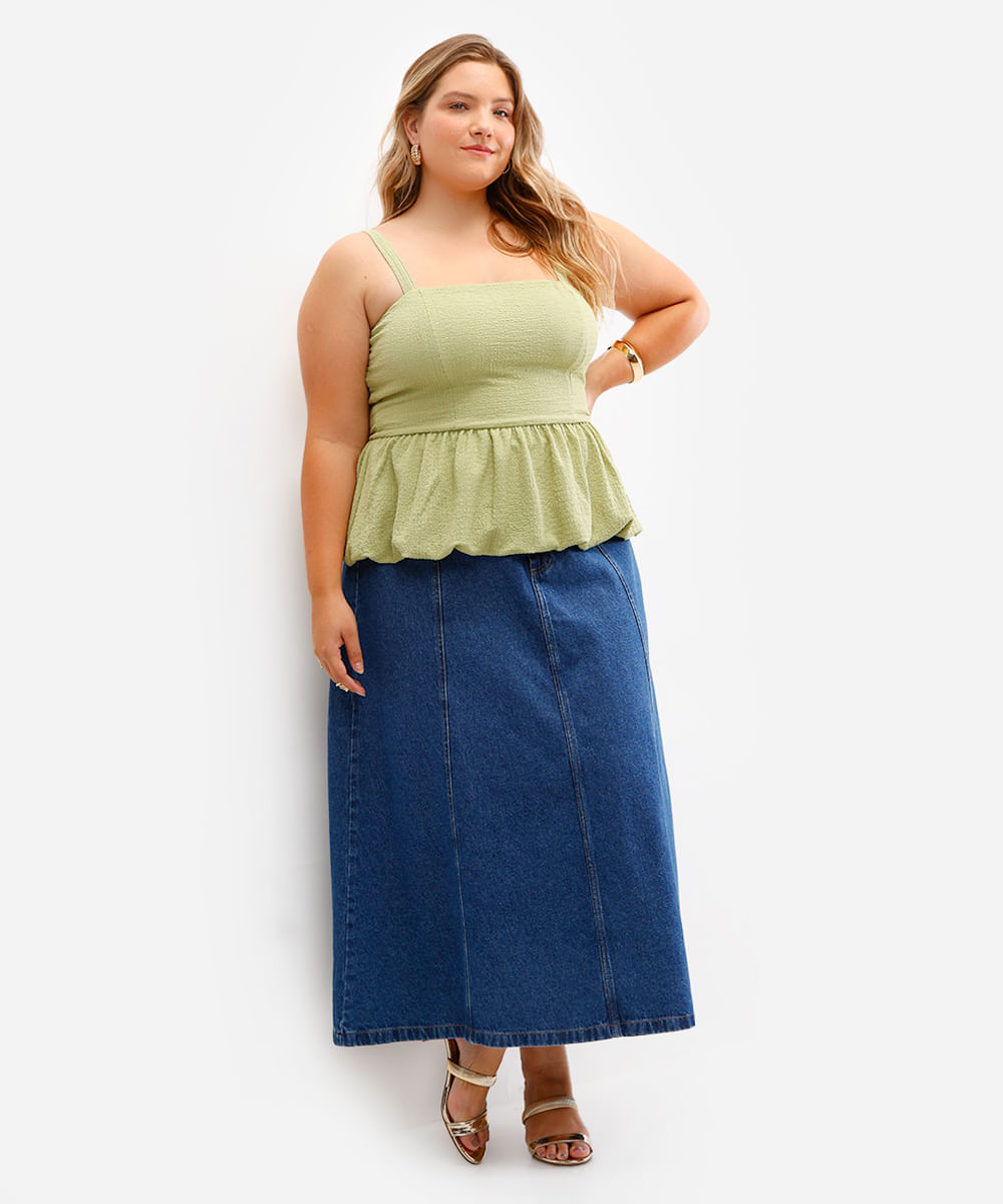 blusa balonê feminina texturizada plus size verde