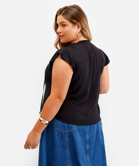 blusa feminina de viscose manga curta plus size preta